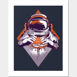 Astronaut Eating a Hamburger in Outer Space Posters and Art